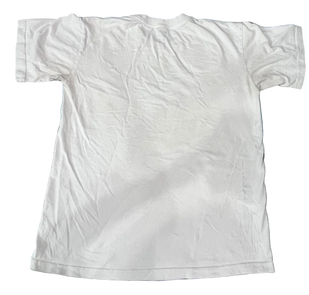 A plain white short-sleeve T-shirt ON THE WHITE BACKGROUND 