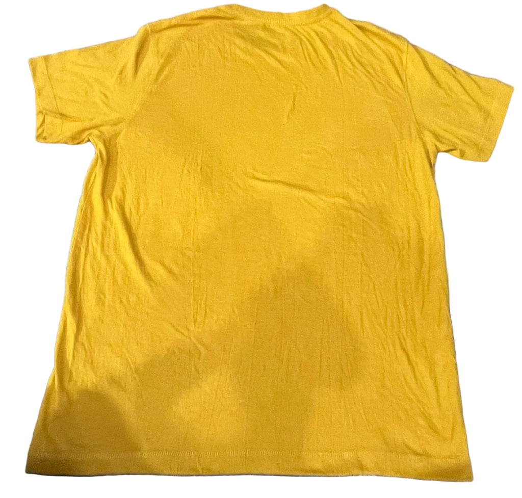 A plain yellow short-sleeve t-shirt ON THE WHITE BACKGROUND 