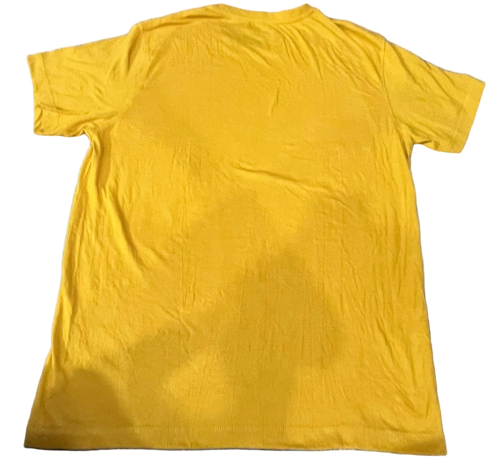 A plain yellow short-sleeve t-shirt ON THE WHITE BACKGROUND 
