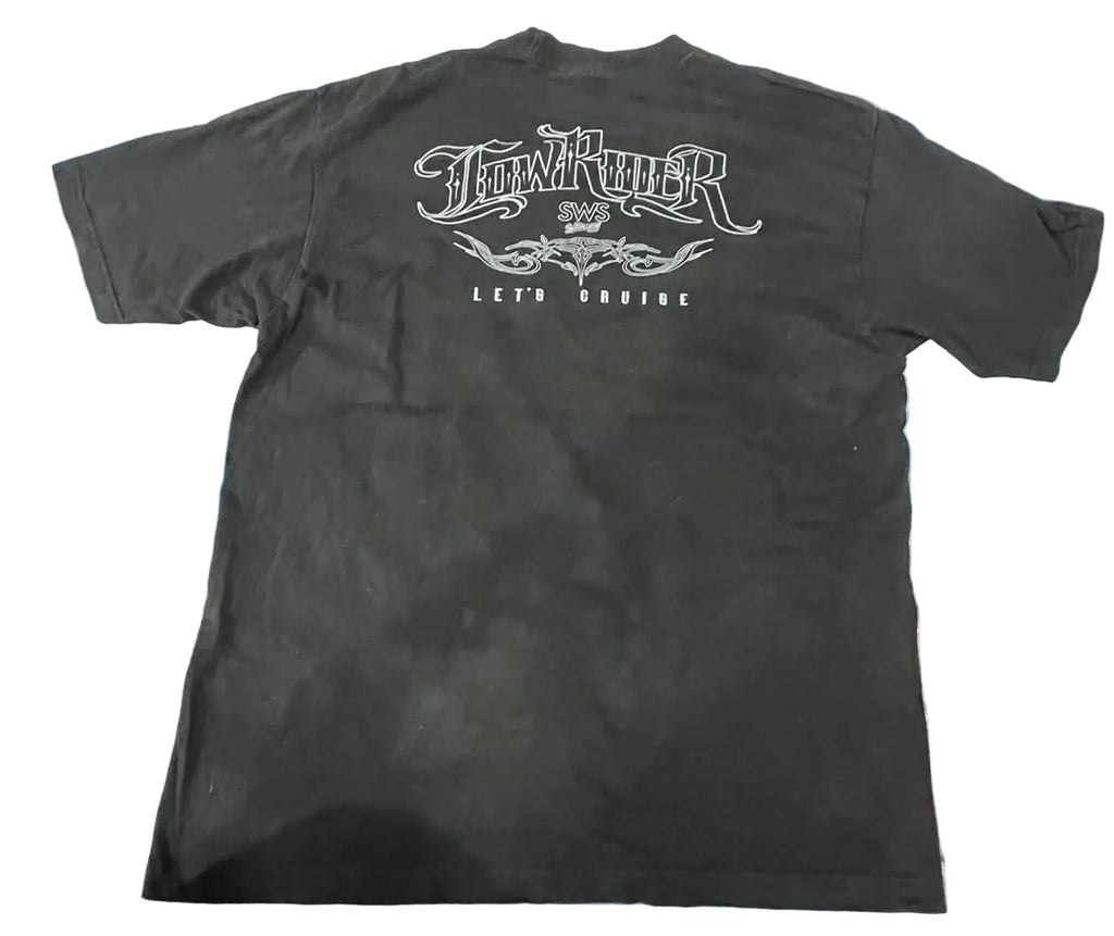 A black short-sleeve T-shirt The back of the shirt features a white graphic print with the words 'TowRover' and 'LETS ENGINE'.