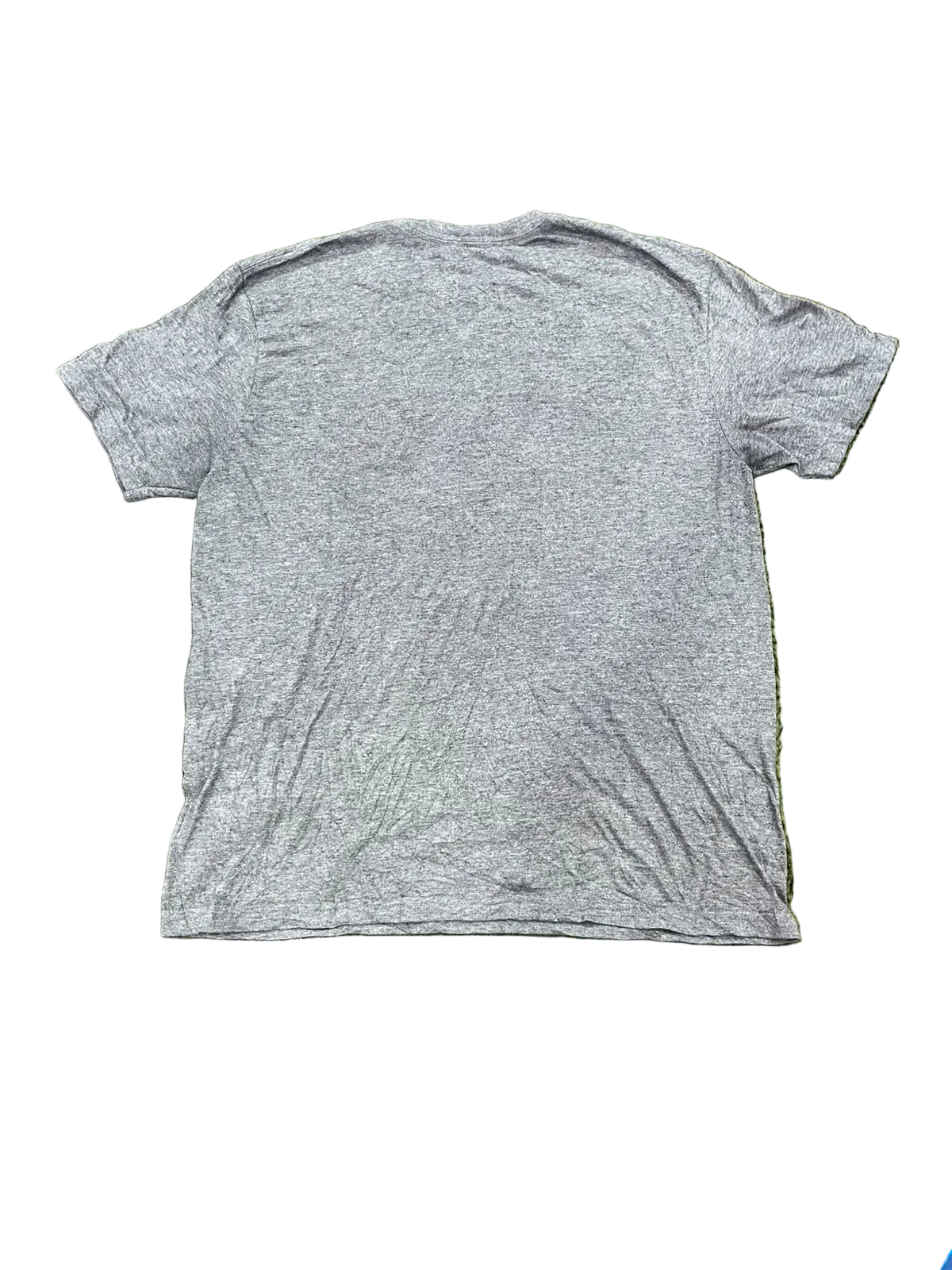A heather gray short-sleeve t-shirt on a white plain background 