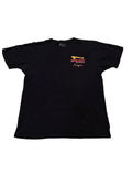 A black short-sleeve t-shirt with a small orange and white graphic on the left chest reading 'INK OUT LAS VEGAS