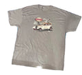A gray short-sleeve graphic t-shirt 