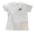 A white short-sleeve t-shirt with a black graphic of a horse and the word 'Bronco' on the left chest, 