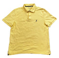 A yellow short-sleeve polo shirt by Nautica,The shirt features the signature Nautica sail logo embroidered in black on the left chest.