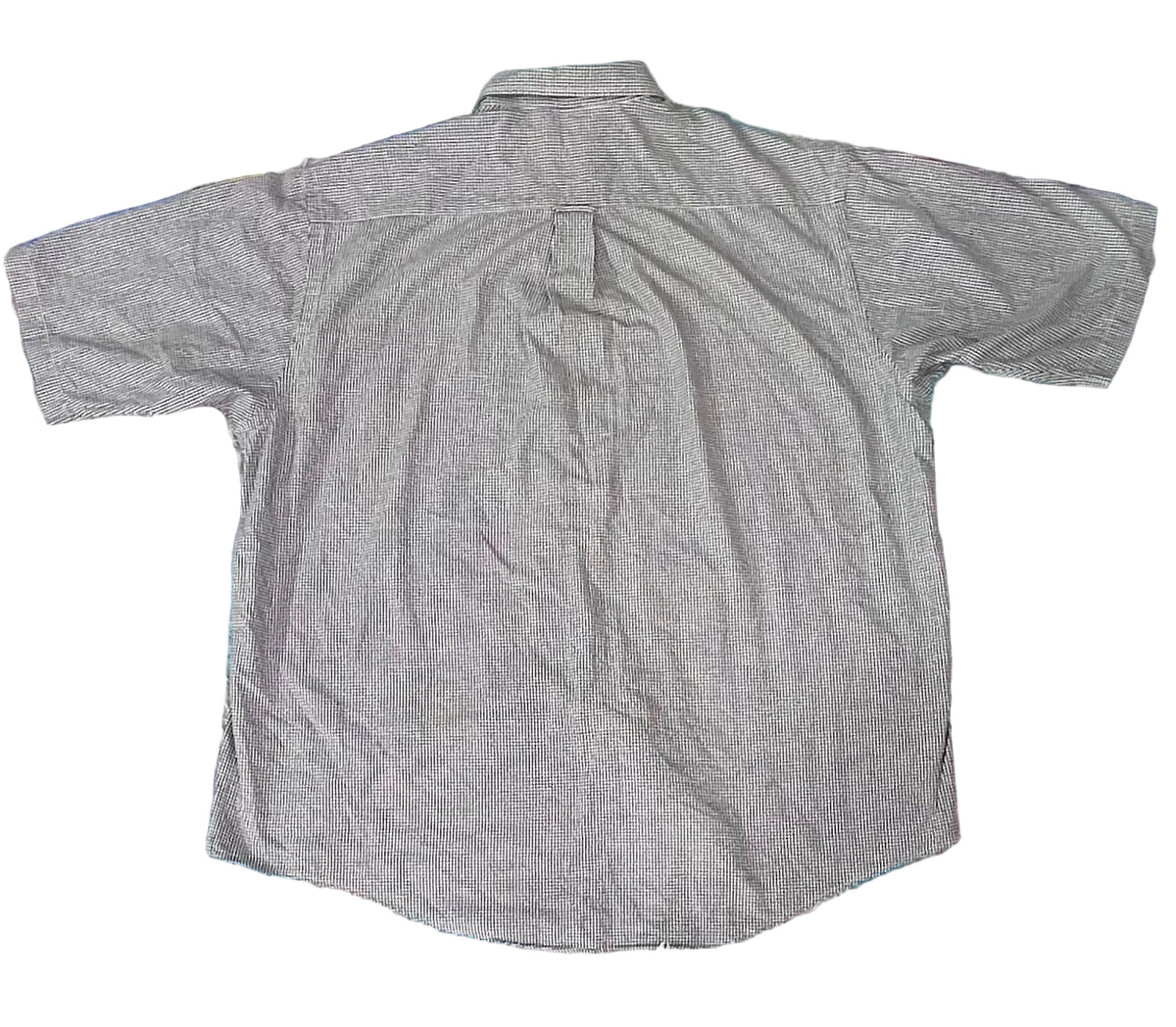 A gray short-sleeve button-up shirtON THE WHITE BACKGROUND
