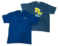 Two vintage short-sleeve t-shirts  The shirt in the foreground is navy blue with a small white 'Mikell Corporation' logo on the left chest.