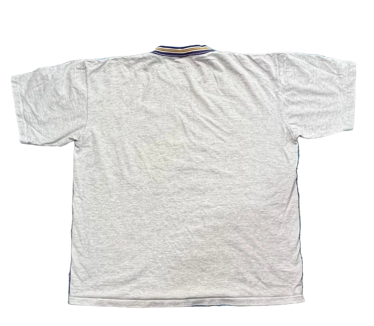A light gray heather crewneck t-shirt on a white plain background.