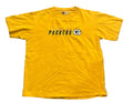 A yellow short-sleeve t-shirt with 'GREEN BAY PACKERS' and the team logo printed across the chest,