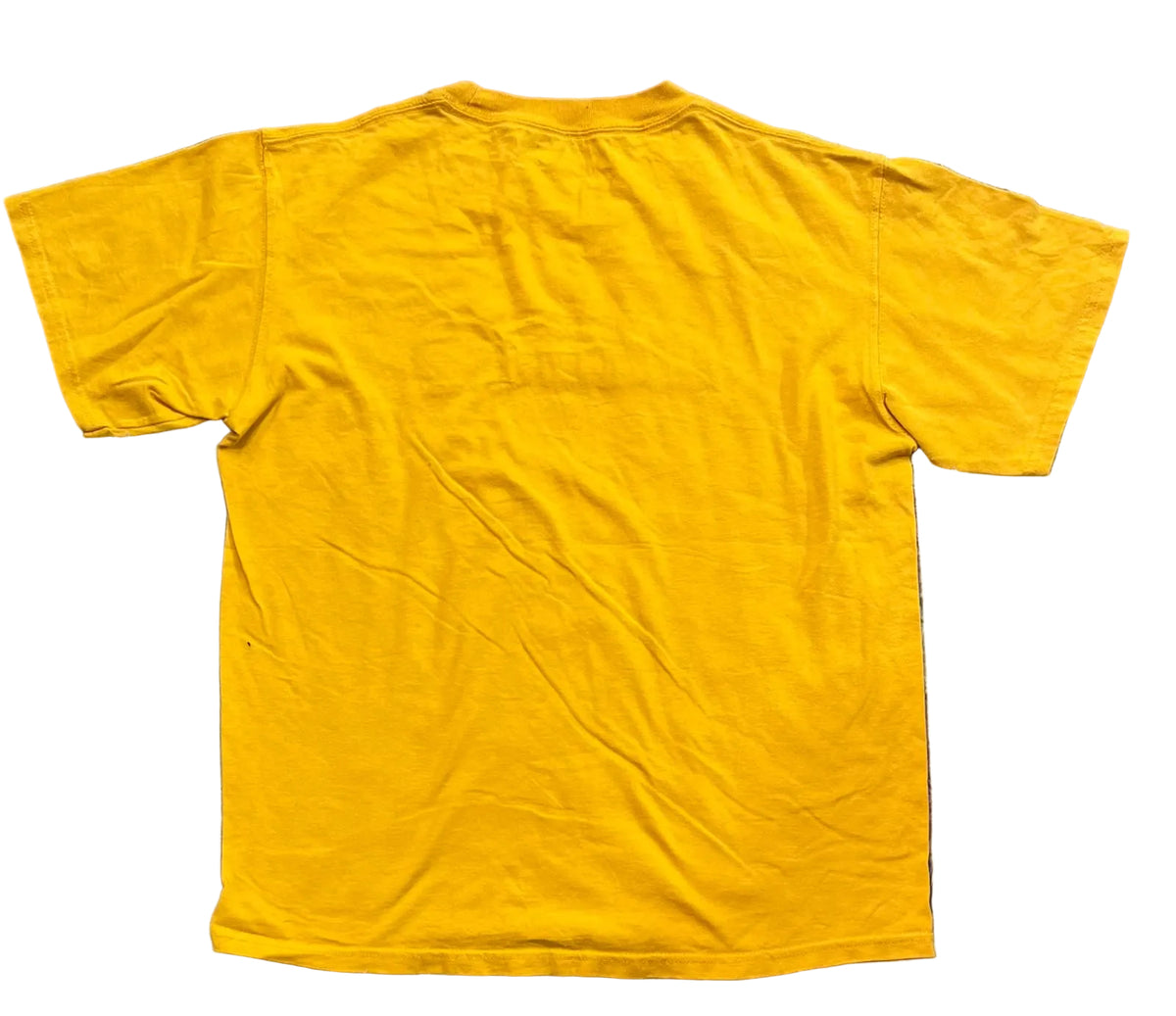A yellow short-sleeve t-shirt on a white plain background