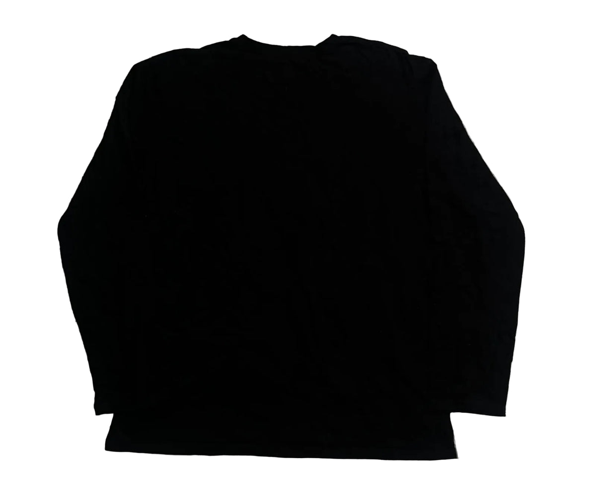 A black long-sleeve crewneck shirt  ON THE WHITE BACKGROUND