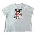A light gray graphic t-shirt featuring a 'JUST DO IT' basketball design,