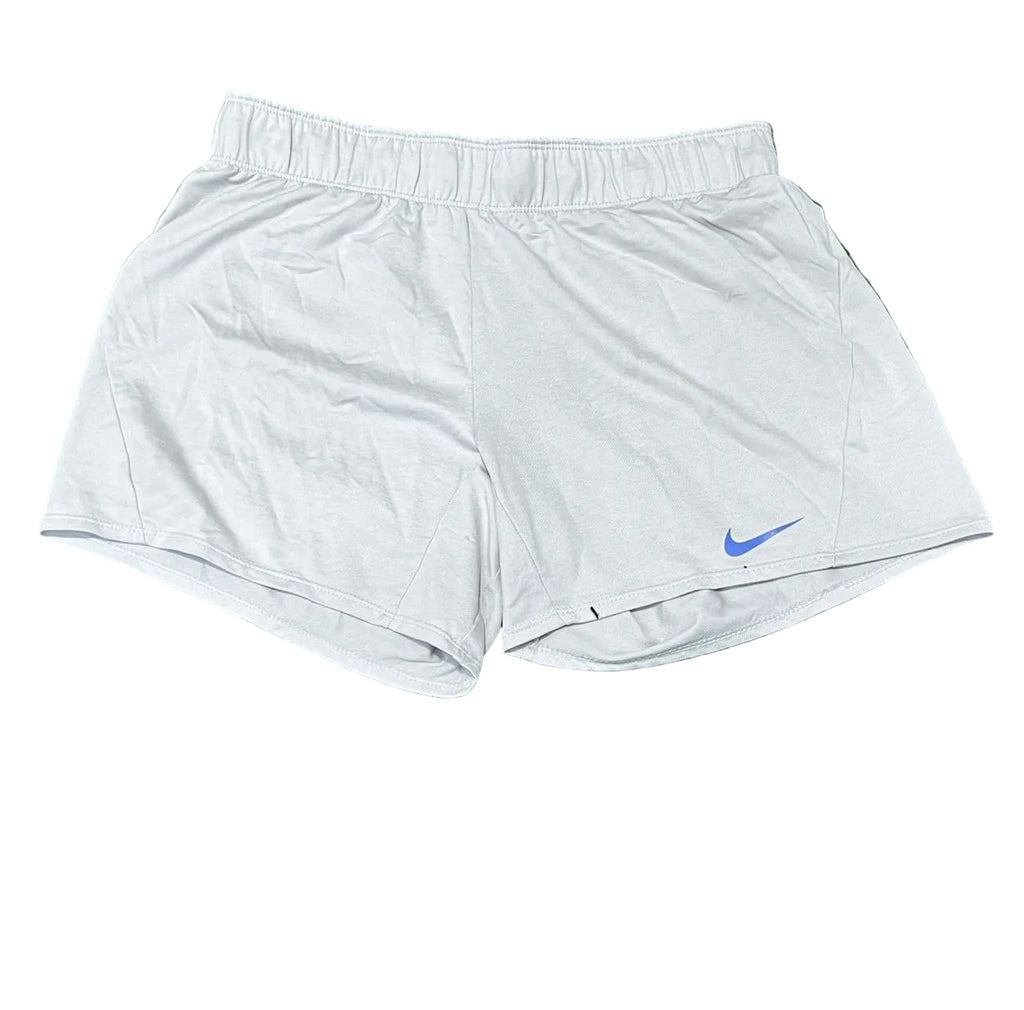 White athletic shorts with a Nike logo on a White background