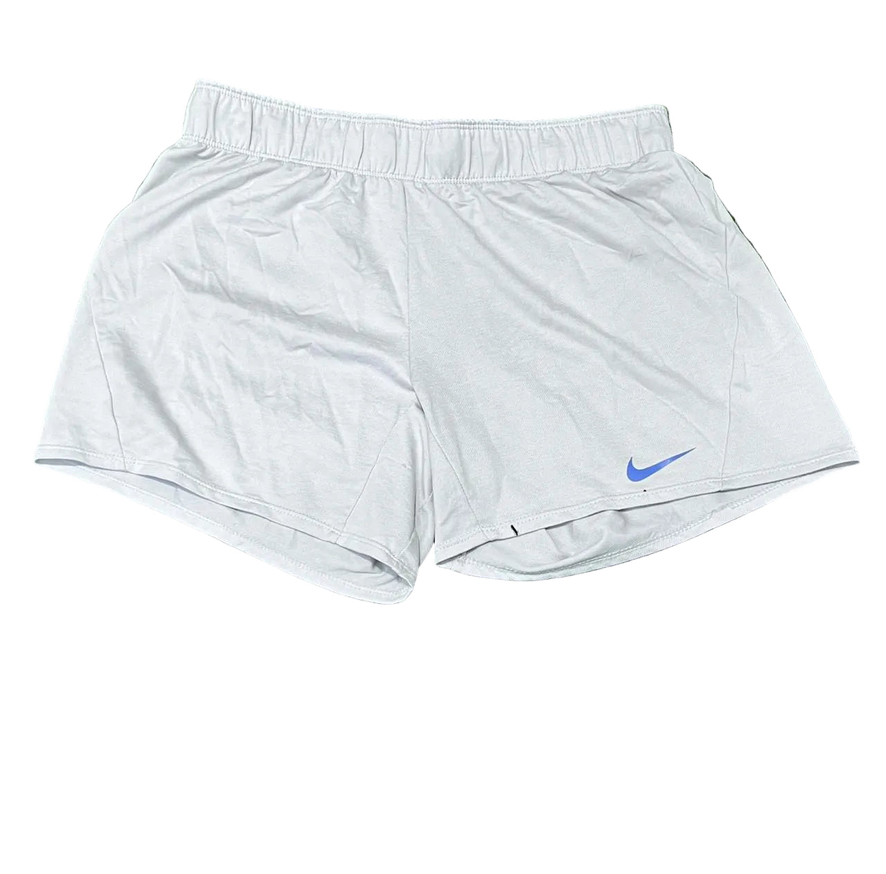 White athletic shorts with a Nike logo on a White background