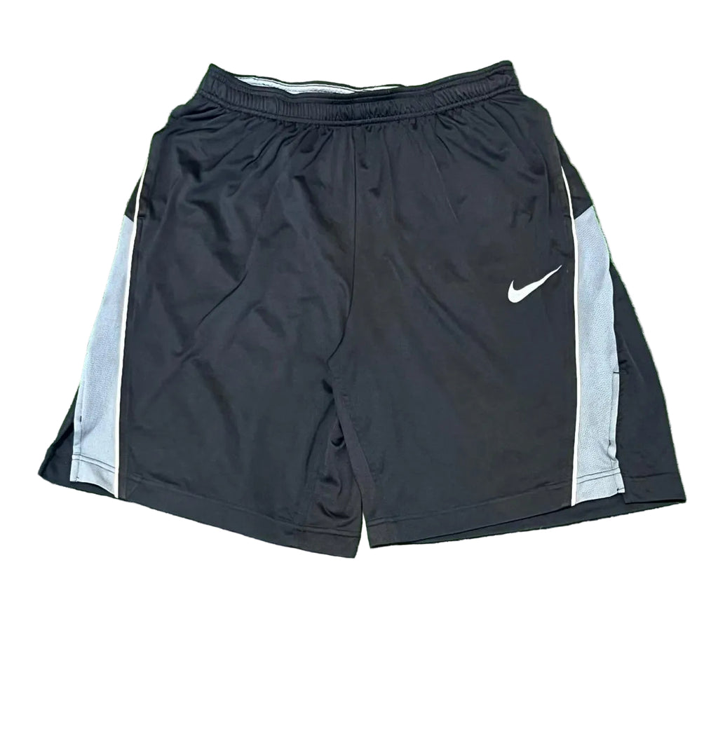 NIKE Black athletic shorts with a white Nike logo on a White