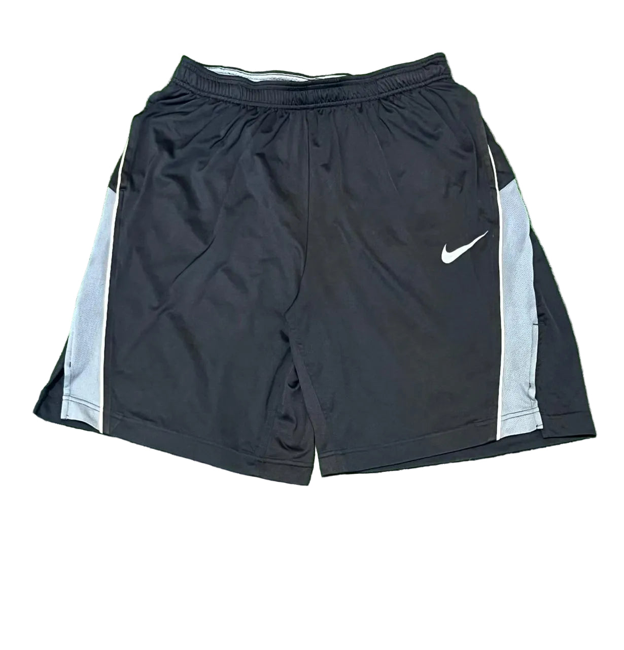 NIKE Black athletic shorts with a white Nike logo on a White