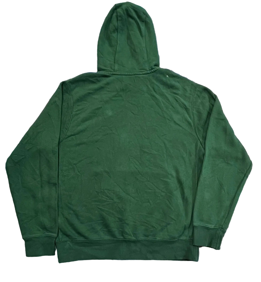 A dark green hooded sweatshirt ON THE WHITE BACKGROUND