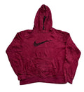 A maroon Nike windbreaker hoodie with a black Swoosh logo on the chest,