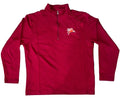 A maroon long-sleeve quarter-zip pullover sweatshirt with a small embroidered pegasus logo on the left chest,