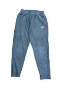 A pair of faded blue-gray sweatpants ON THE WHITE BACKGROUND
