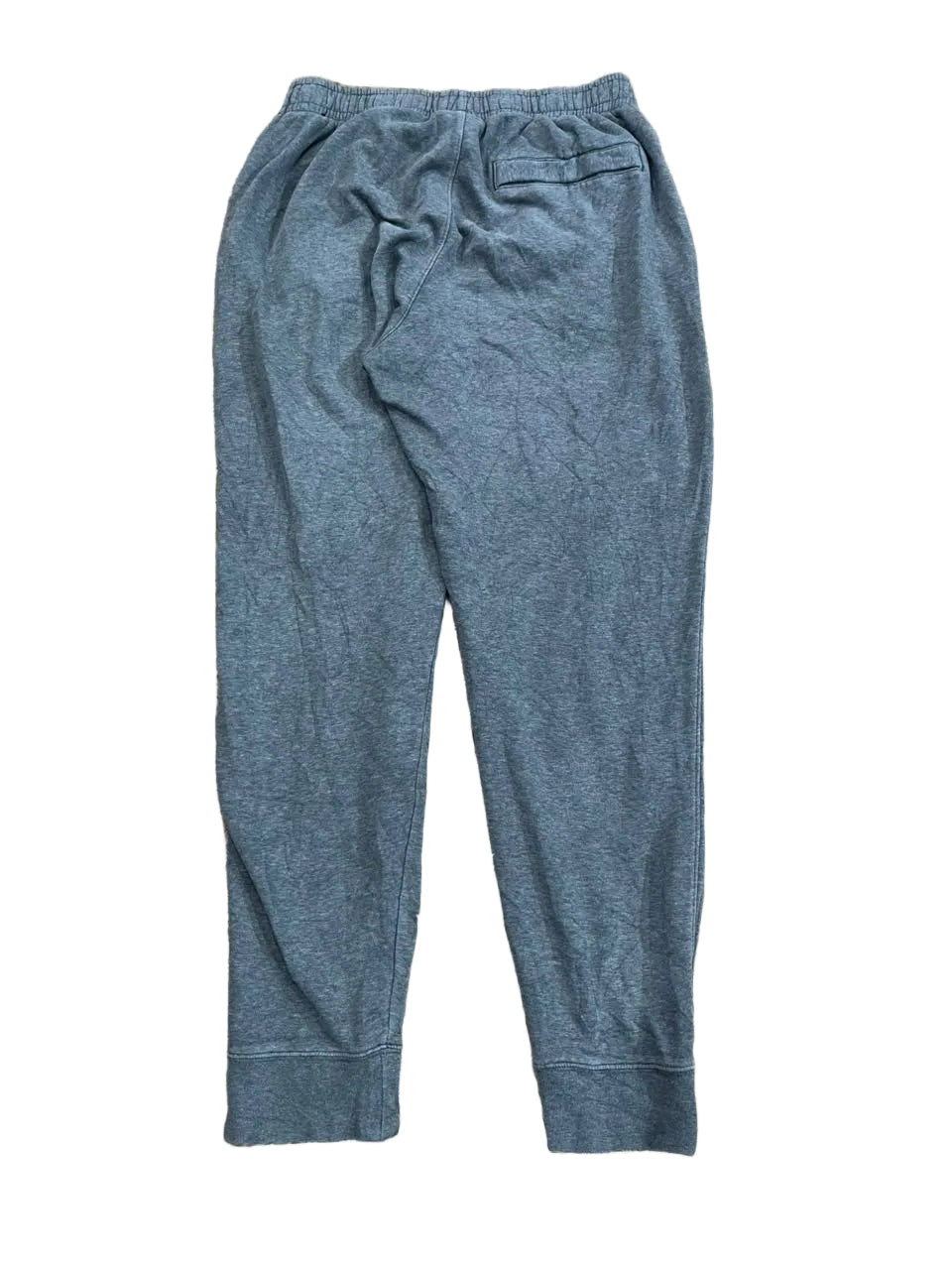 A pair of heathered slate blue sweatpants ON THE WHITE BACKGROUND