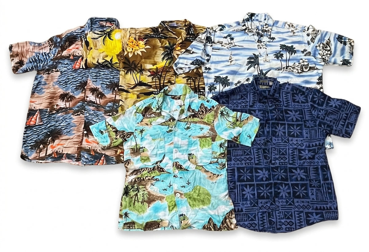 VINTAGE MEN HAWAII SHIRT ON A WHITE PLAIN BACKGROUND