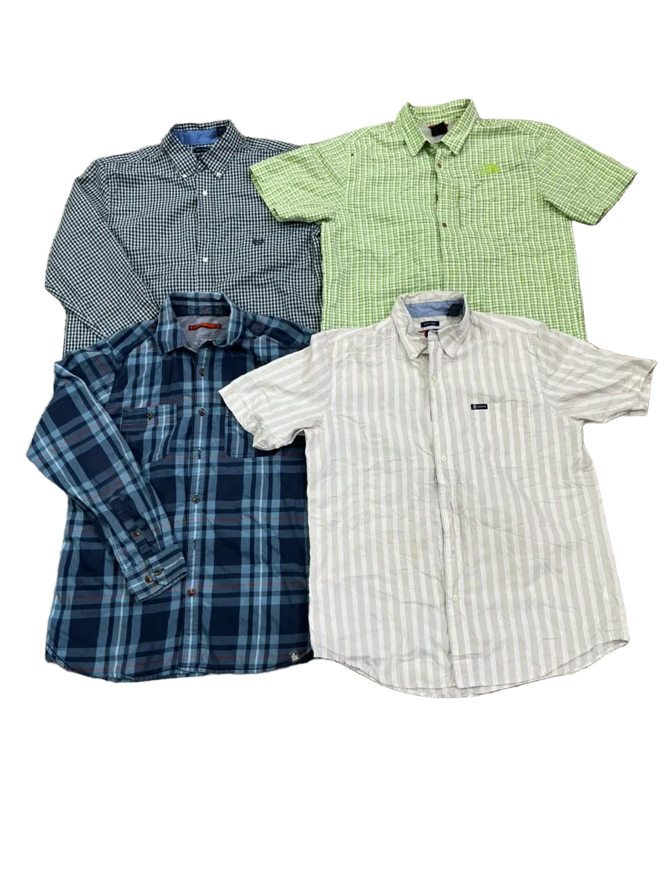 1KG VINTAGE CLOTHING BUNDLE MEN COTTON SHIRT ON A WHITE PLAIN BACKGROUND 