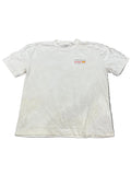 A white short-sleeve crewneck t-shirt with a small multicolor Oracle logo on the left chest