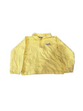 A yellow long-sleeve quarter-zip pullover sweatshirt with a small embroidered logo on the left chest, 