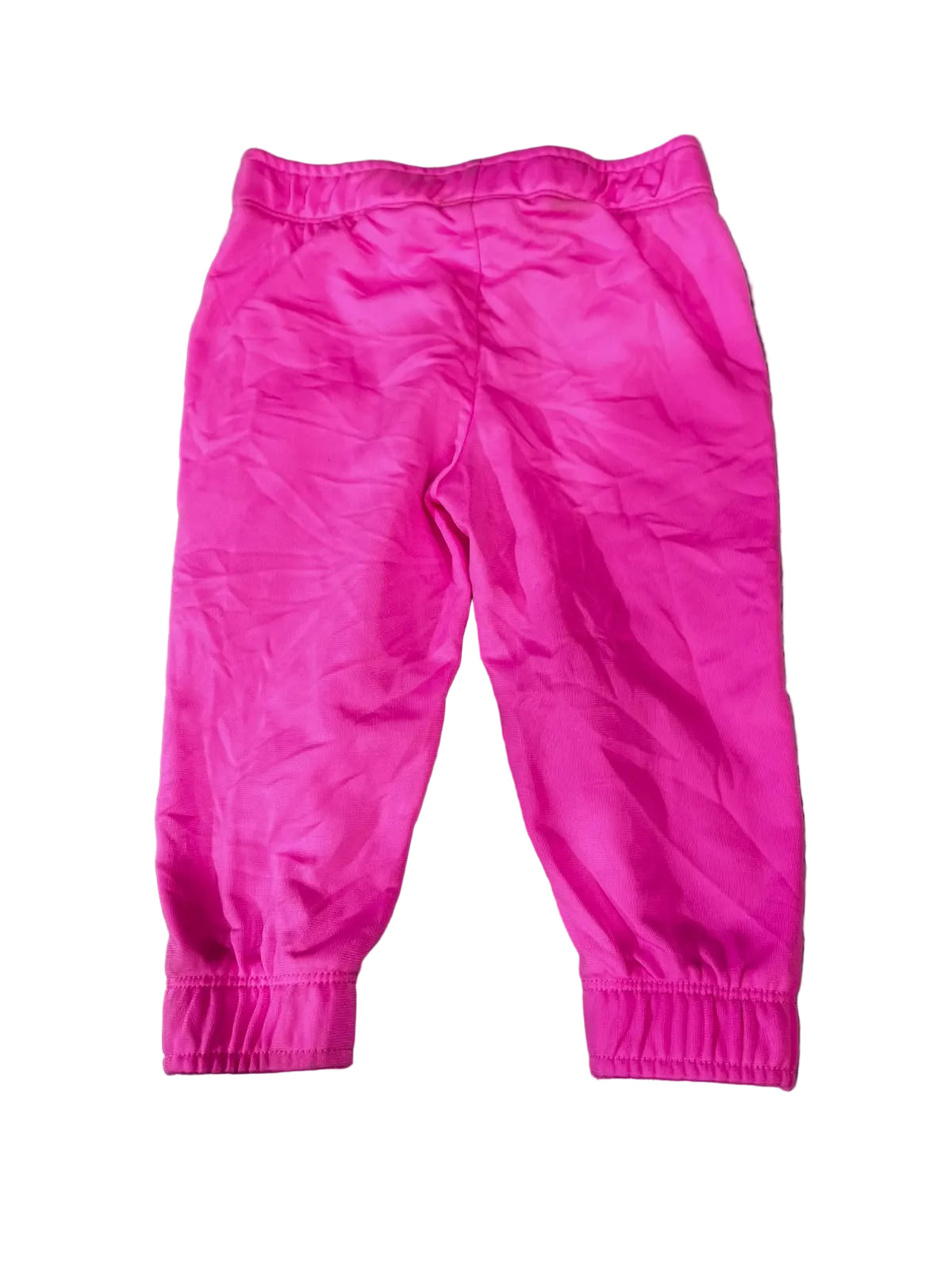 Bright pink jogger pants with an elastic waistband and cuffed ankles, 
