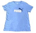 A light blue Puma short-sleeve t-shirt with a white 'PUMA' logo and dark blue leaping cat graphic on the chest