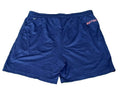 A pair of navy blue athletic shorts with a small red and white 'OUTTAG' logo on the upper right hip, 