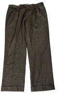 A pair of dark brown pleated trousers 
