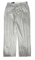 A pair of light beige or khaki cropped pants on the white background