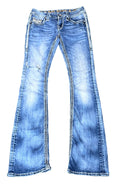 ROCK REVIVAL WOMEN JEANS ON A WHITE PLAIN BACKGROUND 