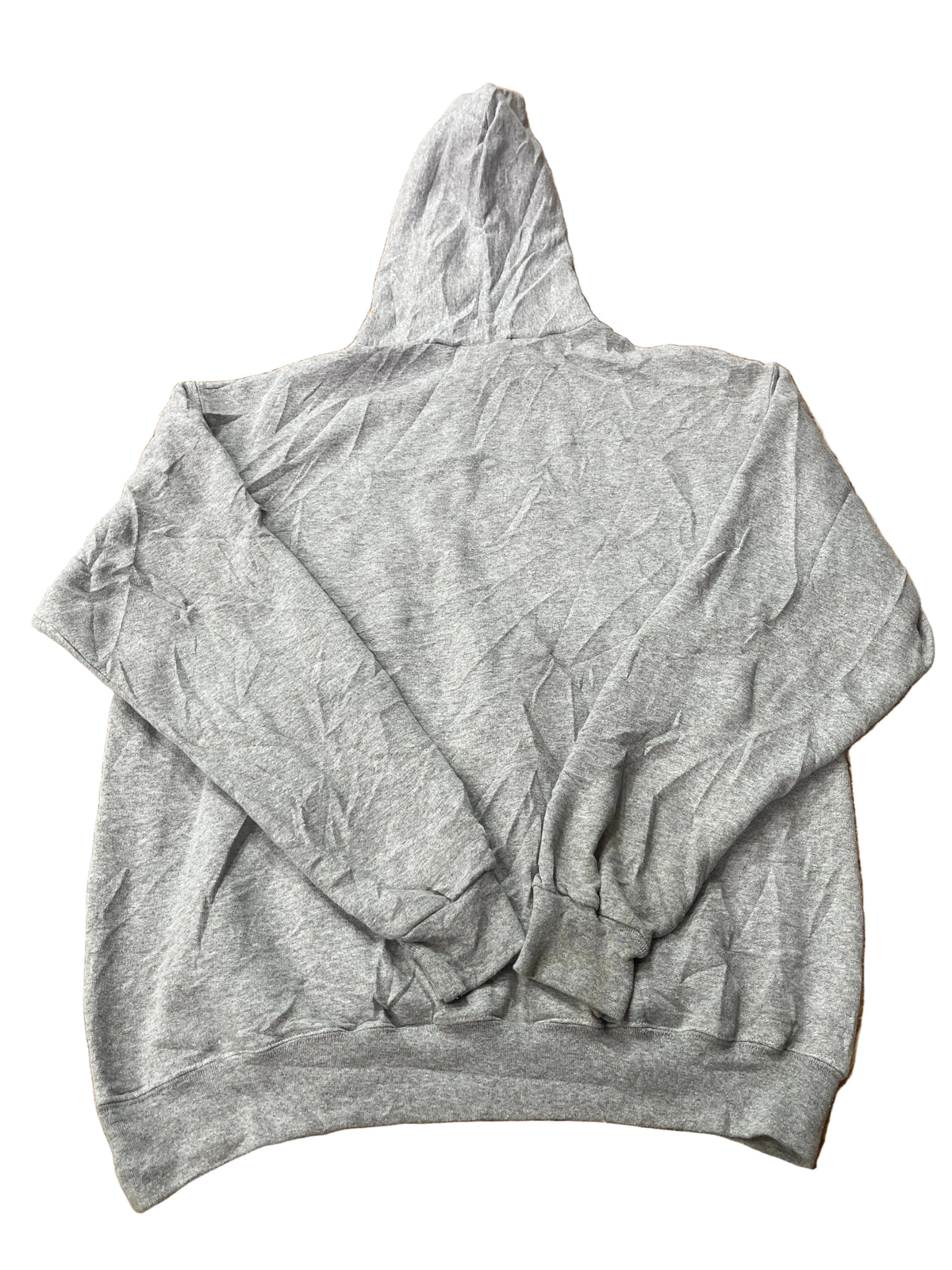 A light gray heathered hoodie with other clothing items partially visible at the top corners.
