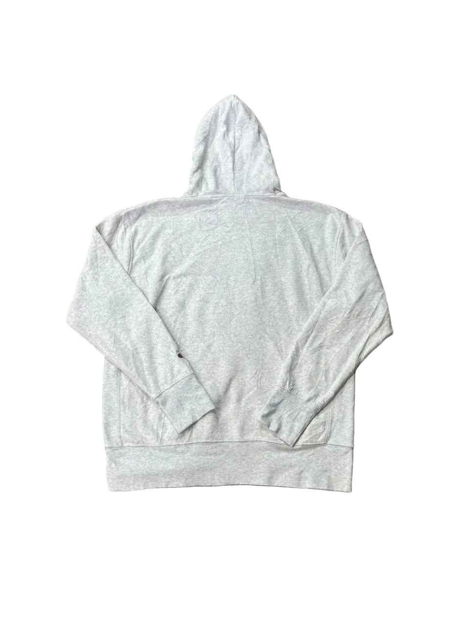 A light gray heather hoodie, viewed from above. No brand logo is visible.