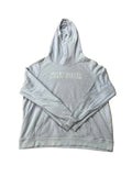 A light gray pullover hoodie with 'JUST DO IT.' printed across the chest in a white outlined font,