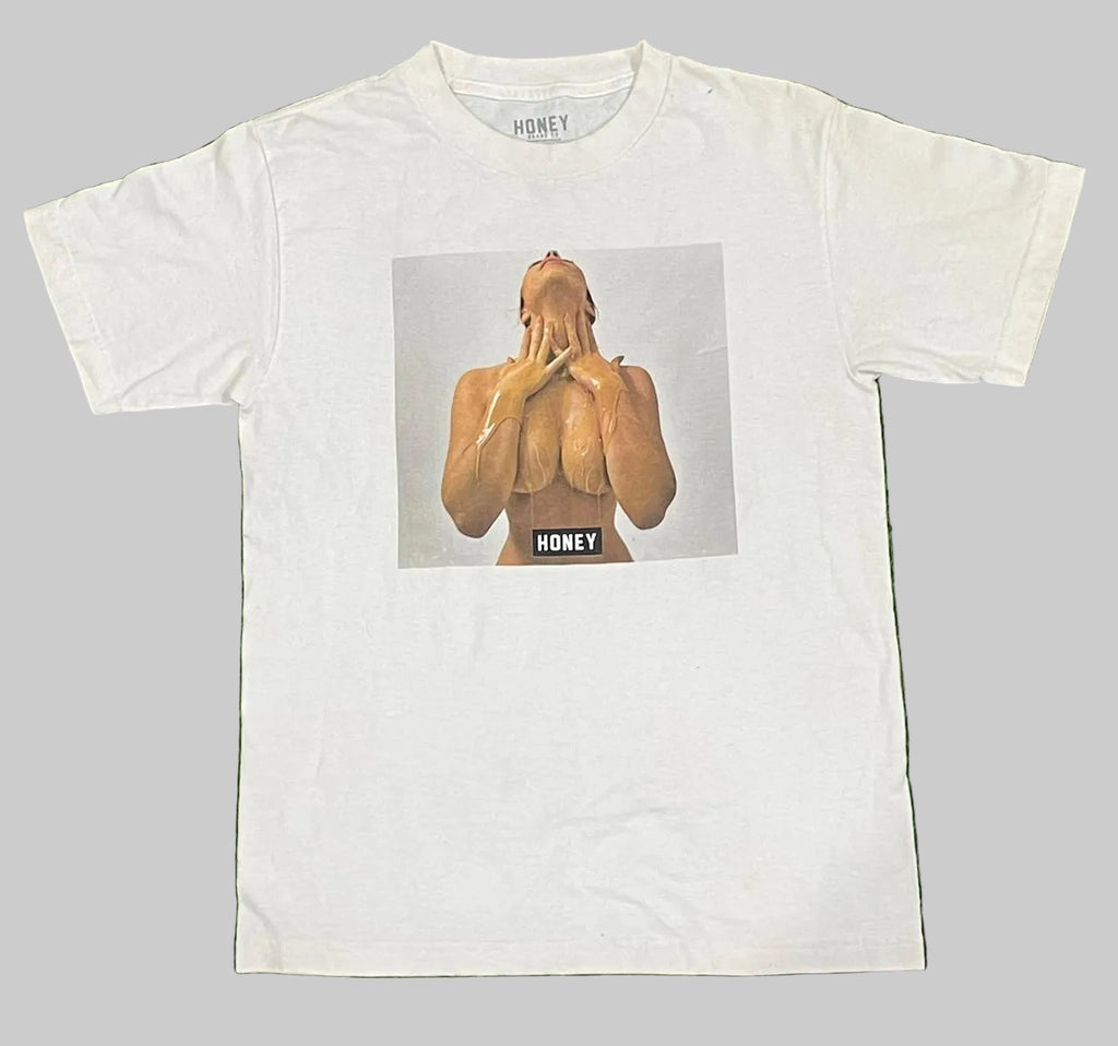Sexy Printed WHITE  T-shirt ON A WHITE PLAIN BACKGROUND