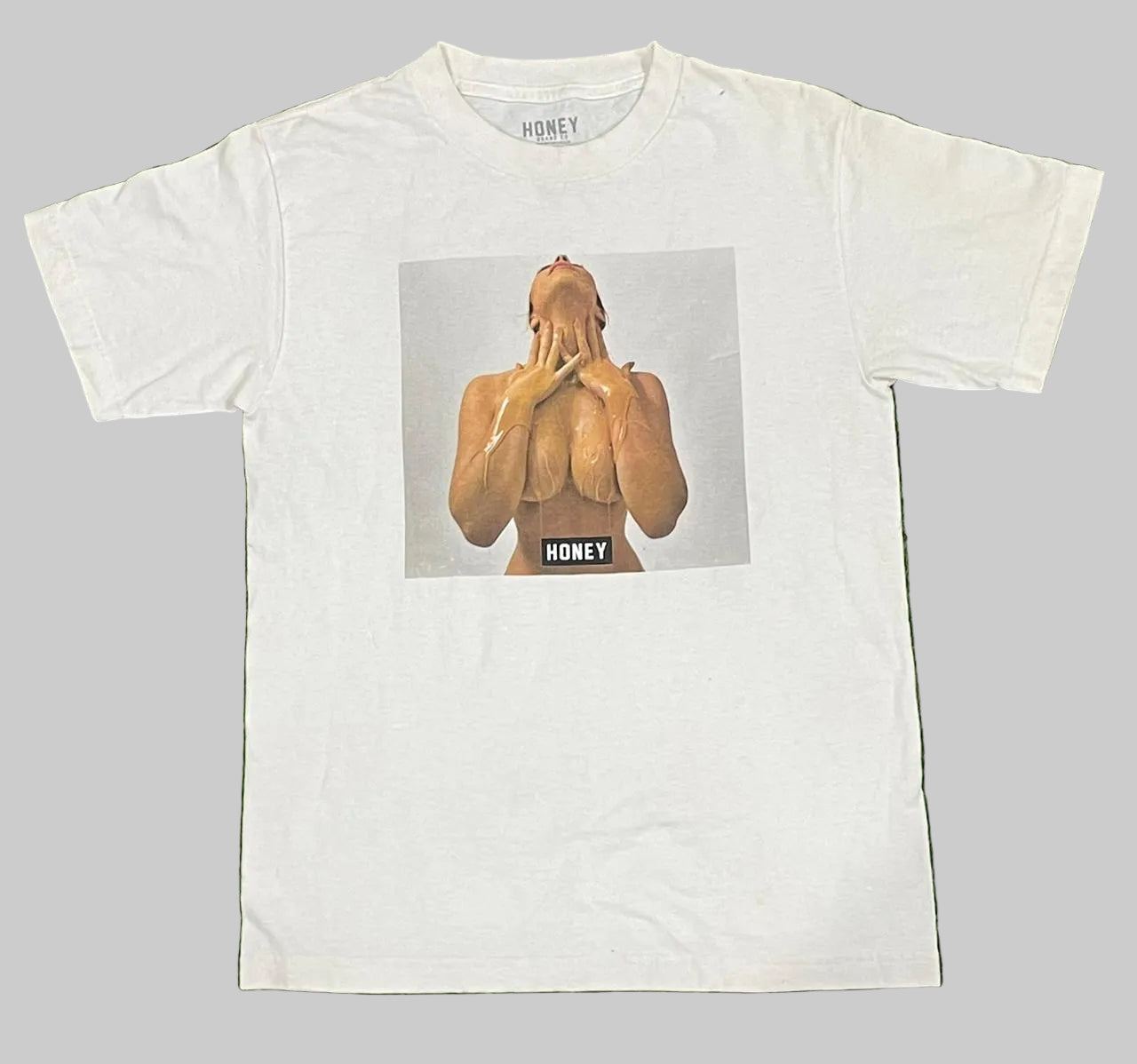 Sexy Printed WHITE  T-shirt ON A WHITE PLAIN BACKGROUND