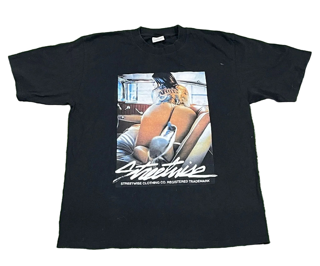 Sexy Printed BLACK T-shirt ON A WHITE PLAIN BACKGROUND