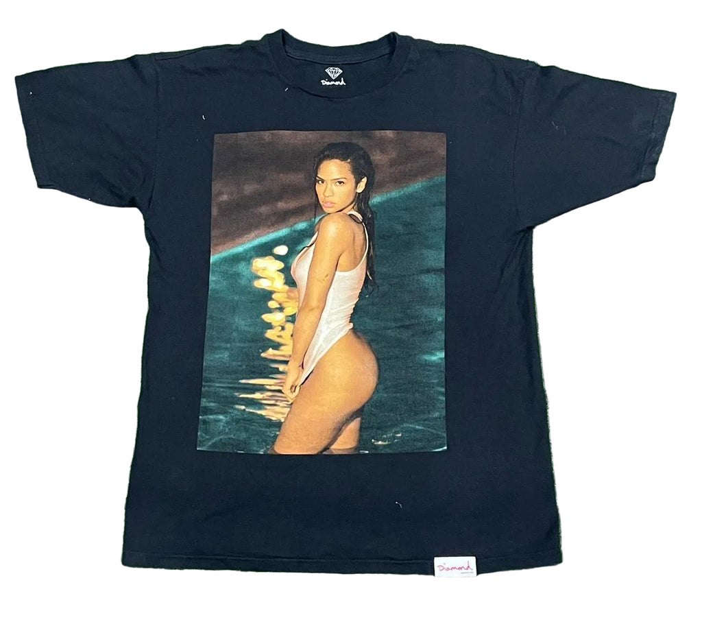 Sexy Printed BLACK T-shirt ON A WHITE PLAIN BACKGROUND 