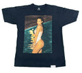 Sexy Printed BLACK T-shirt ON A WHITE PLAIN BACKGROUND 