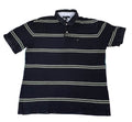 A short-sleeve polo shirt with horizontal stripes in black and light beige, 