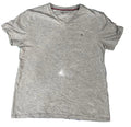 A heather gray Tommy Hilfiger short-sleeve v-neck t-shirt 