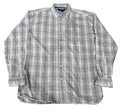 A long-sleeve button-up shirt with a black and white plaid pattern