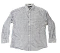 A long-sleeve button-down shirt with a small white and gray gingham check pattern,
