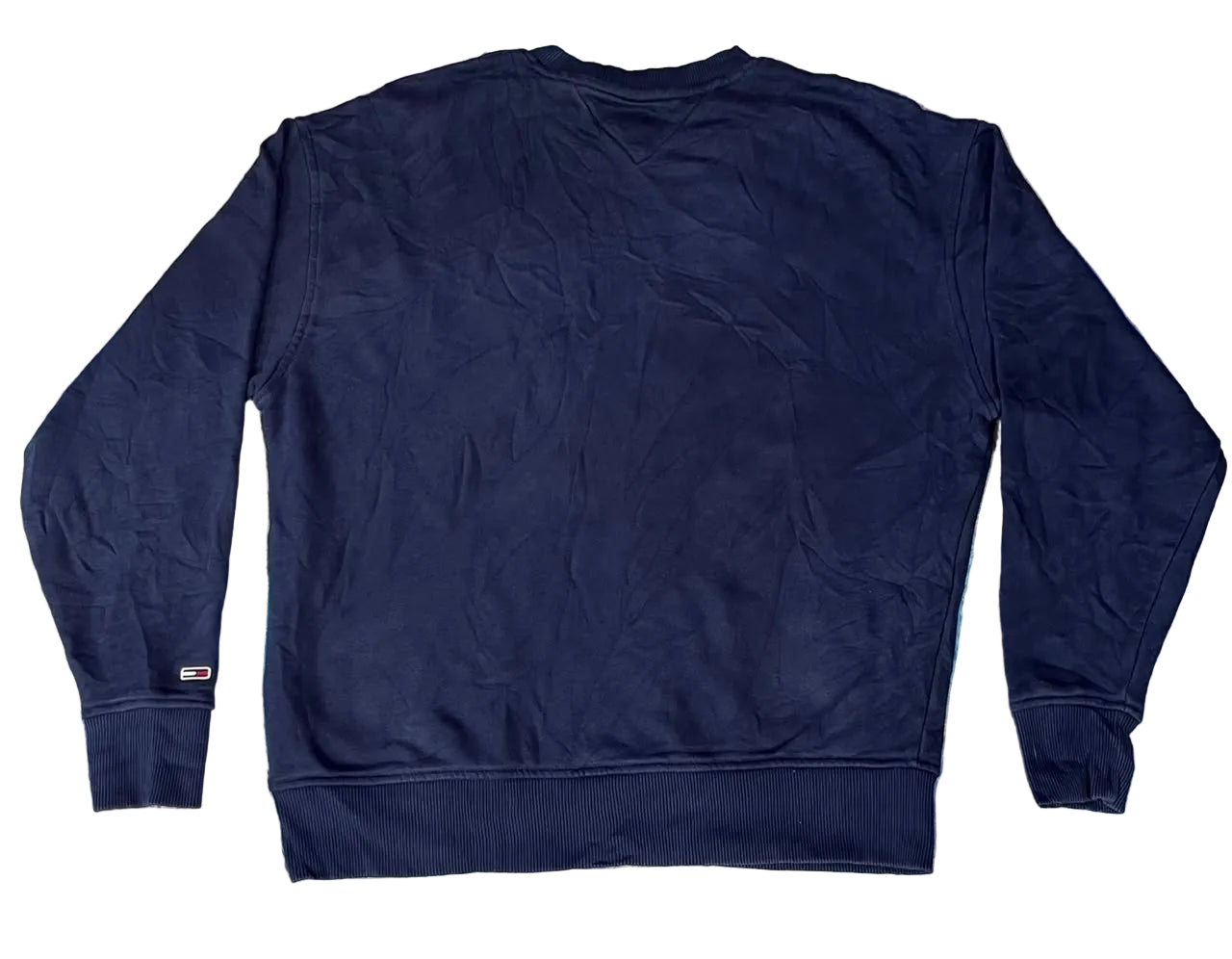 A dark navy blue crewneck sweatshirt shown from the back