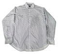 A light gray and white micro-patterned long-sleeve button-down shirt 