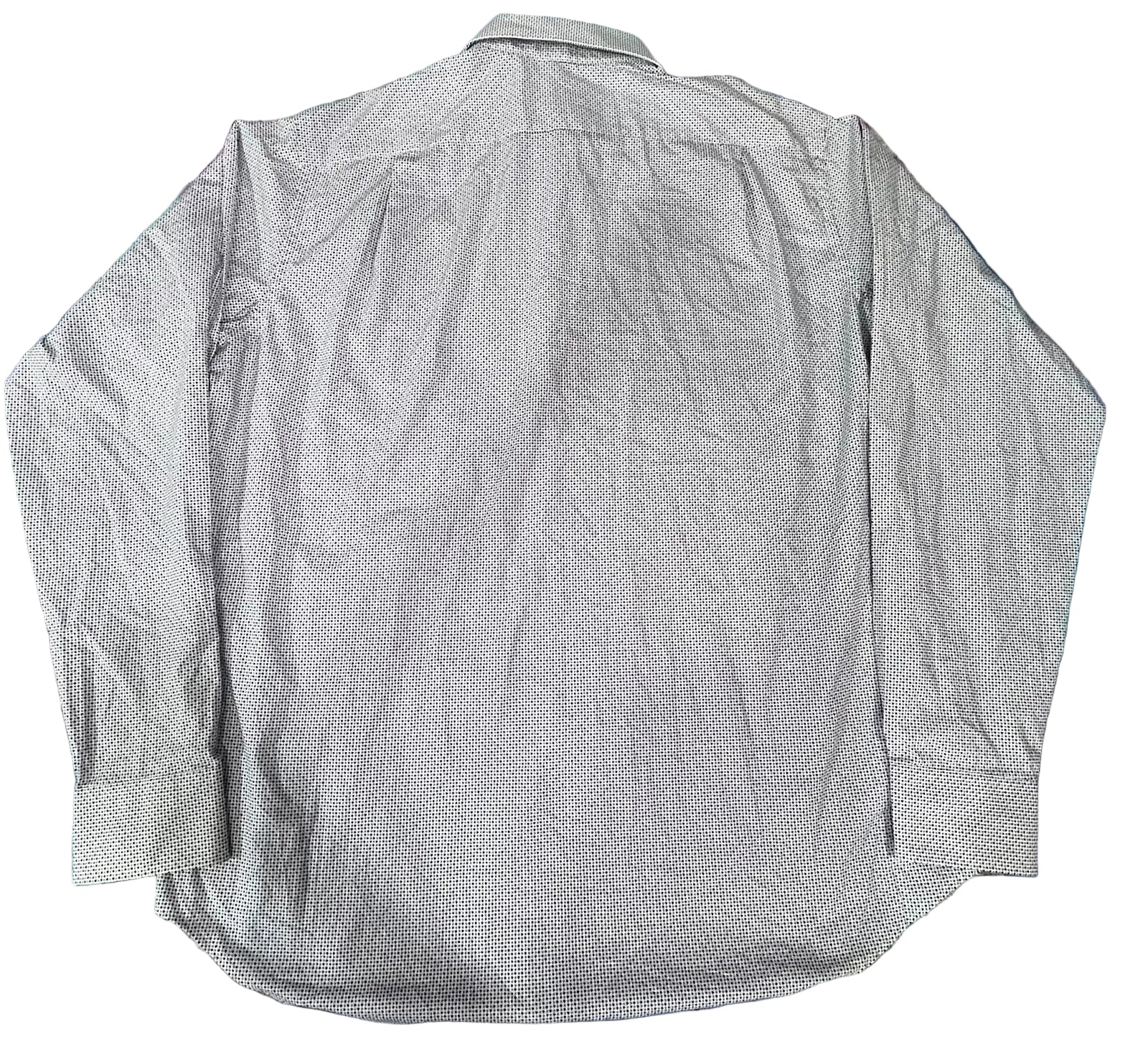 A light gray and white micro-patterned long-sleeve button-down shirt 